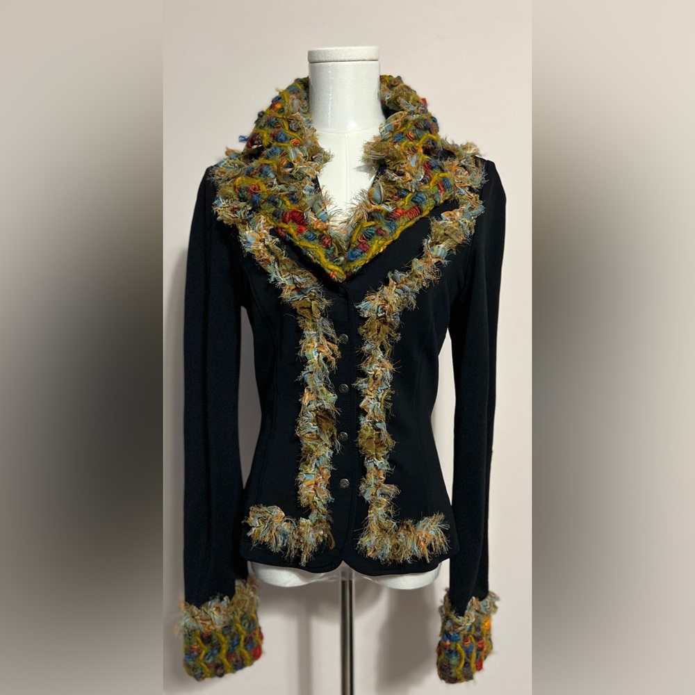 Save The Queen Black Jacket with Multicolor Fringe Trim